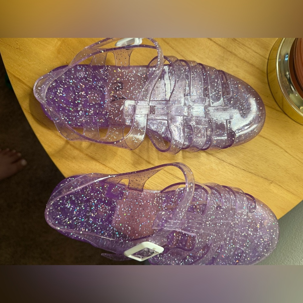 Glitter Purple Jelly Flats with Buckle Strap